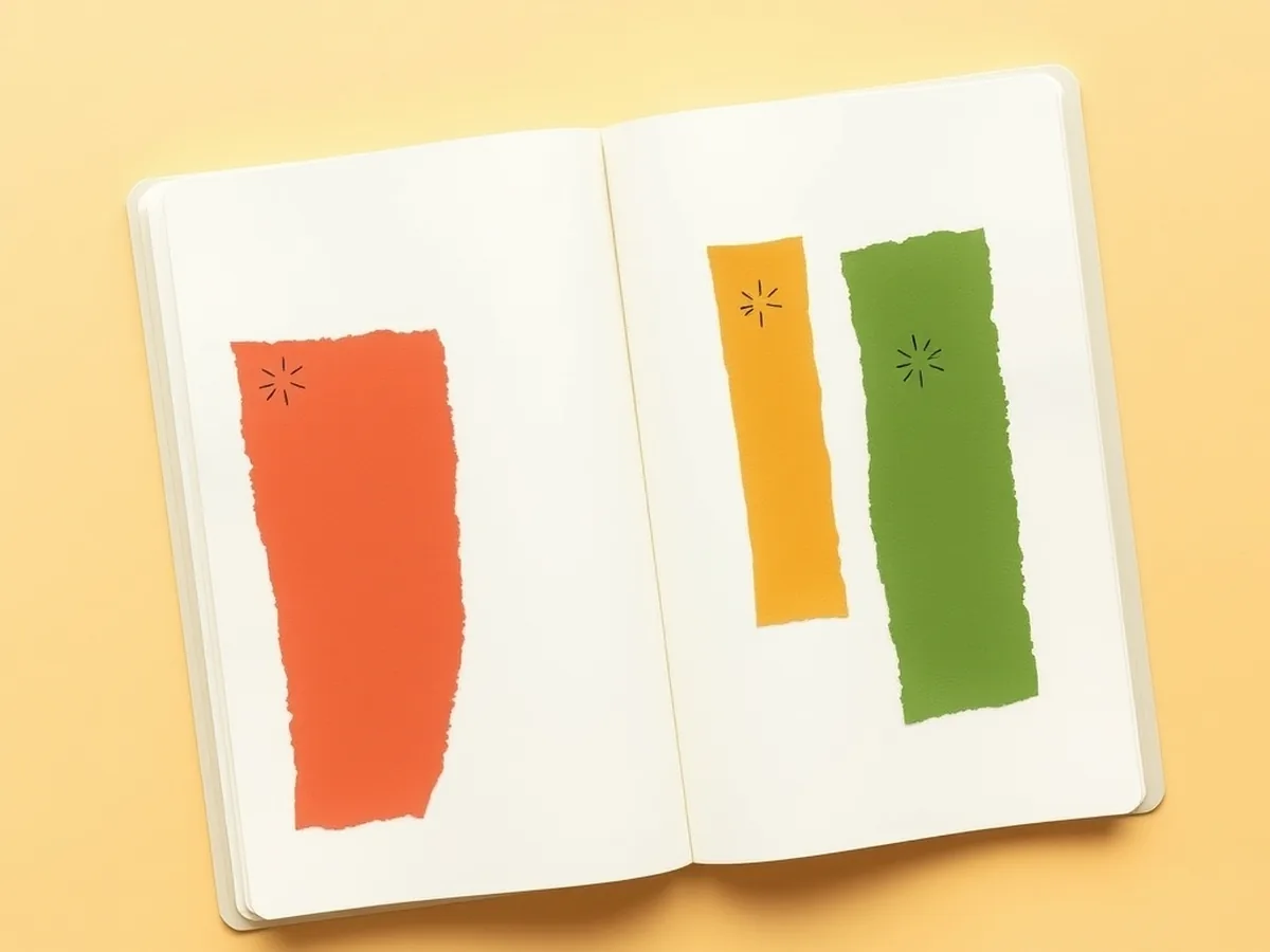 Open binder with three color-band columns in coral, mustard, and green and navy checkmarks — standards crosswalk