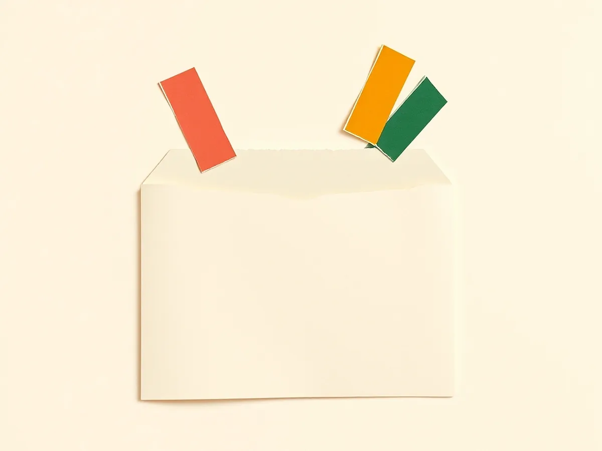 Cream paper folder with four torn color-tab rectangles fanning out — case study investigation for AI fake news lesson grades 6-8