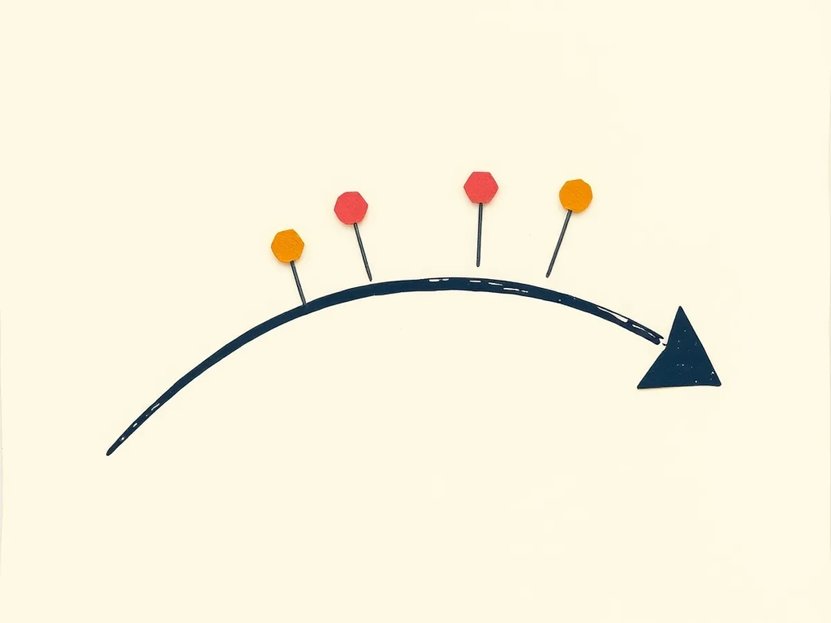 Paper collage bridge from a pencil and notebook to a briefcase and gear shape, illustrating the grade 8 school-to-career AI connection