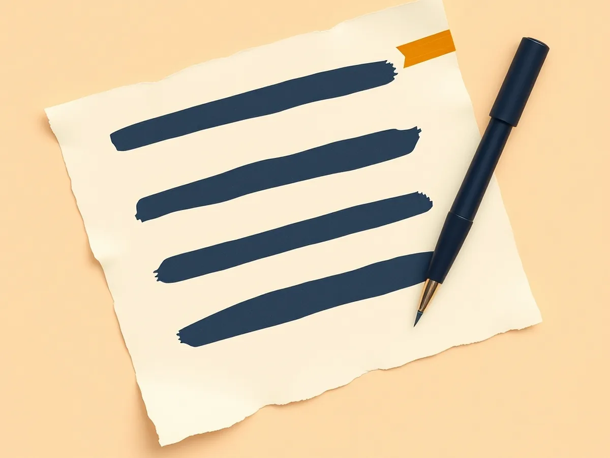 Cream letter sheet with navy dash-rows, a pen prop, and a coral stamp circle — letter composition scene for an AI parent communication template