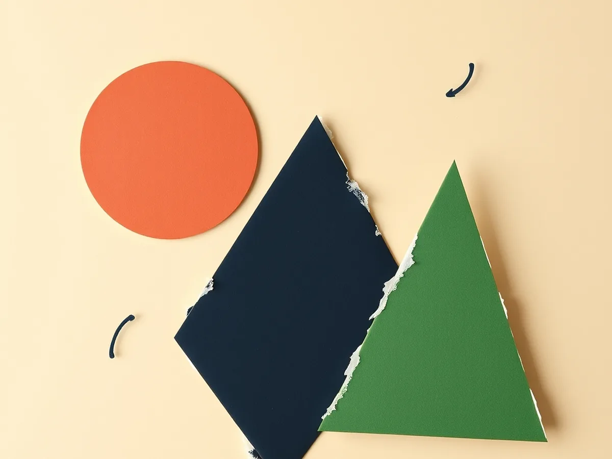 Three cut-paper shapes in coral, navy, and green on a warm cream background — representing ELA, social studies, and science AI PBL units