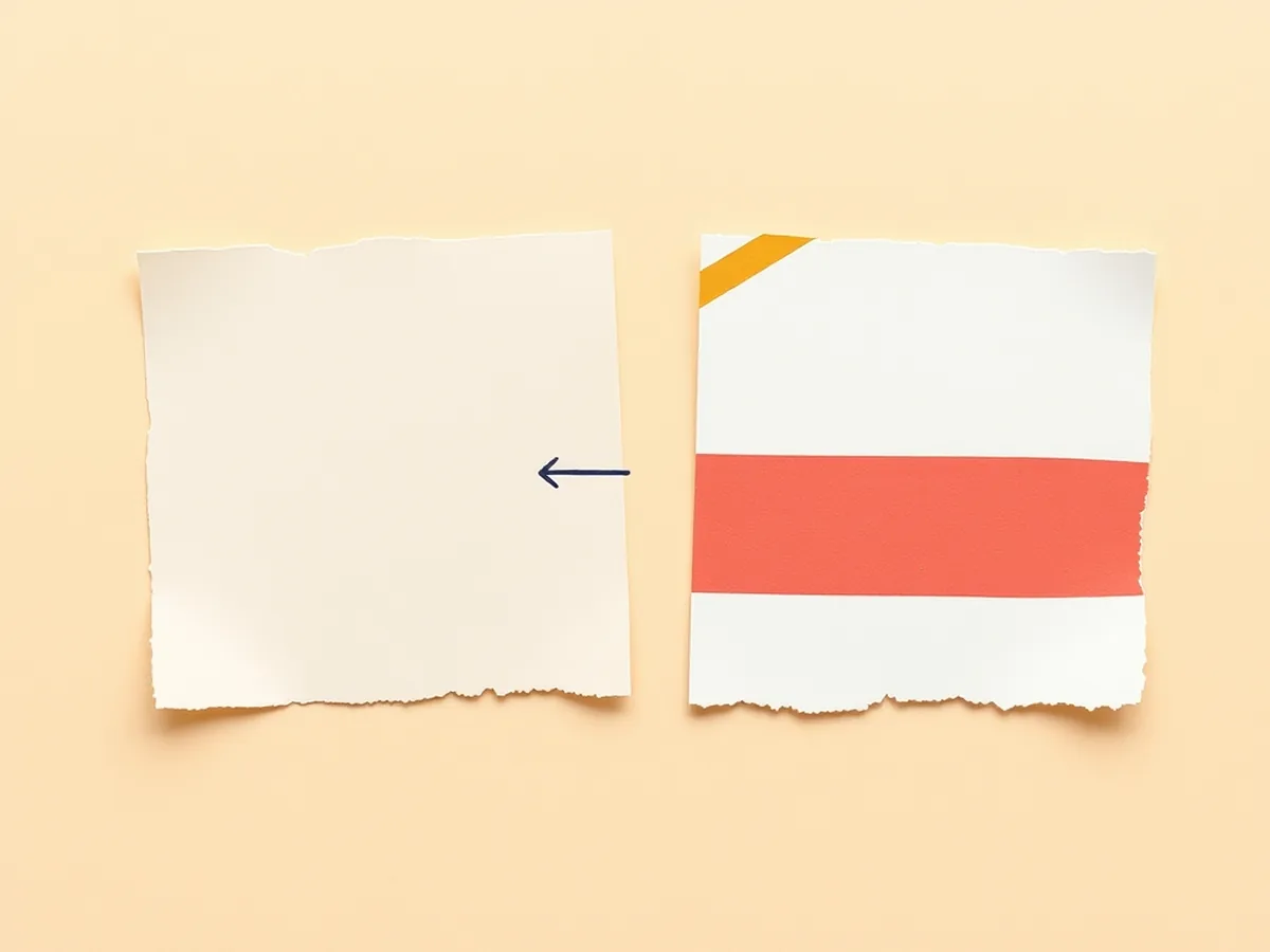 Two torn paper cards side by side — one plain cream, one with coral accent band — contrasting traditional versus AI-resistant assessment design
