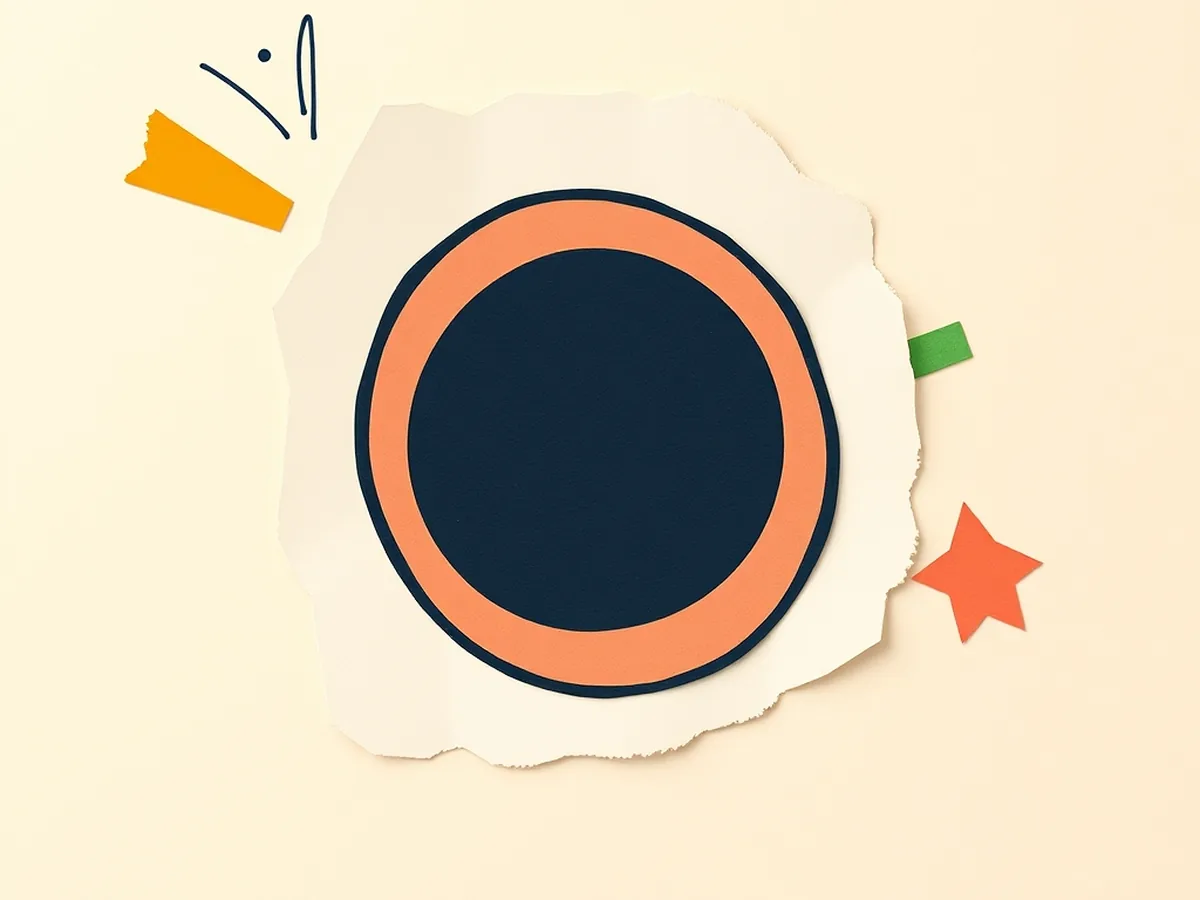 Navy circular badge with orbiting starburst shapes in mustard, green and coral representing AI literacy standards accessibility