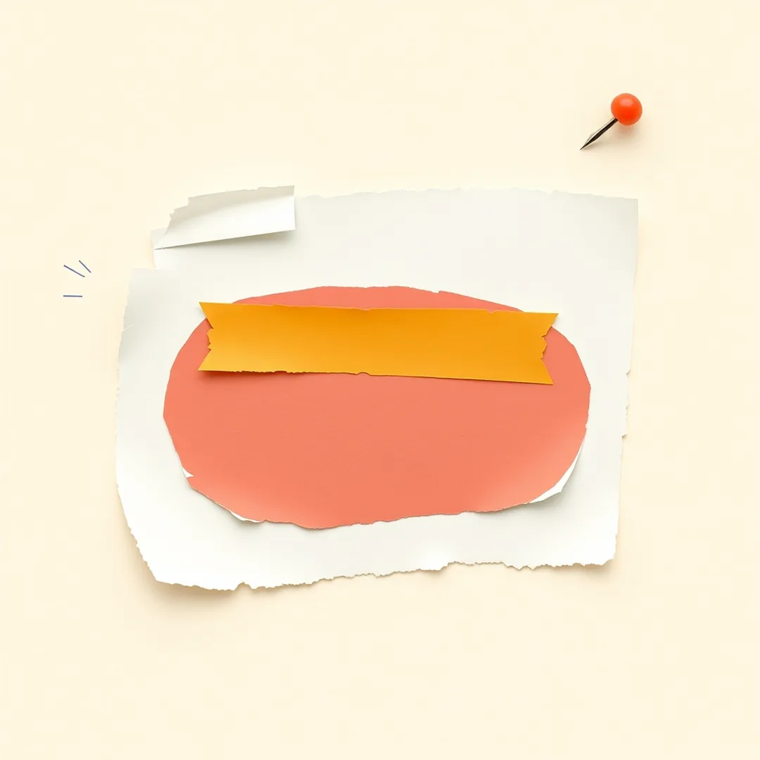 Coral and navy paper scraps with mustard tape and a navy arrow doodle, illustrating the Human or AI icebreaker activity
