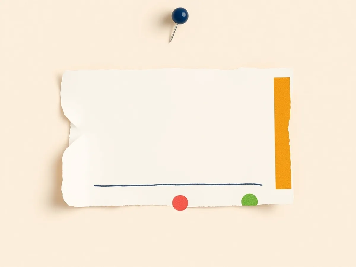 Wide torn paper exit ticket card with three colored dots along the bottom edge and a navy doodle underline, representing the exit ticket assessment for a free AI literacy lesson