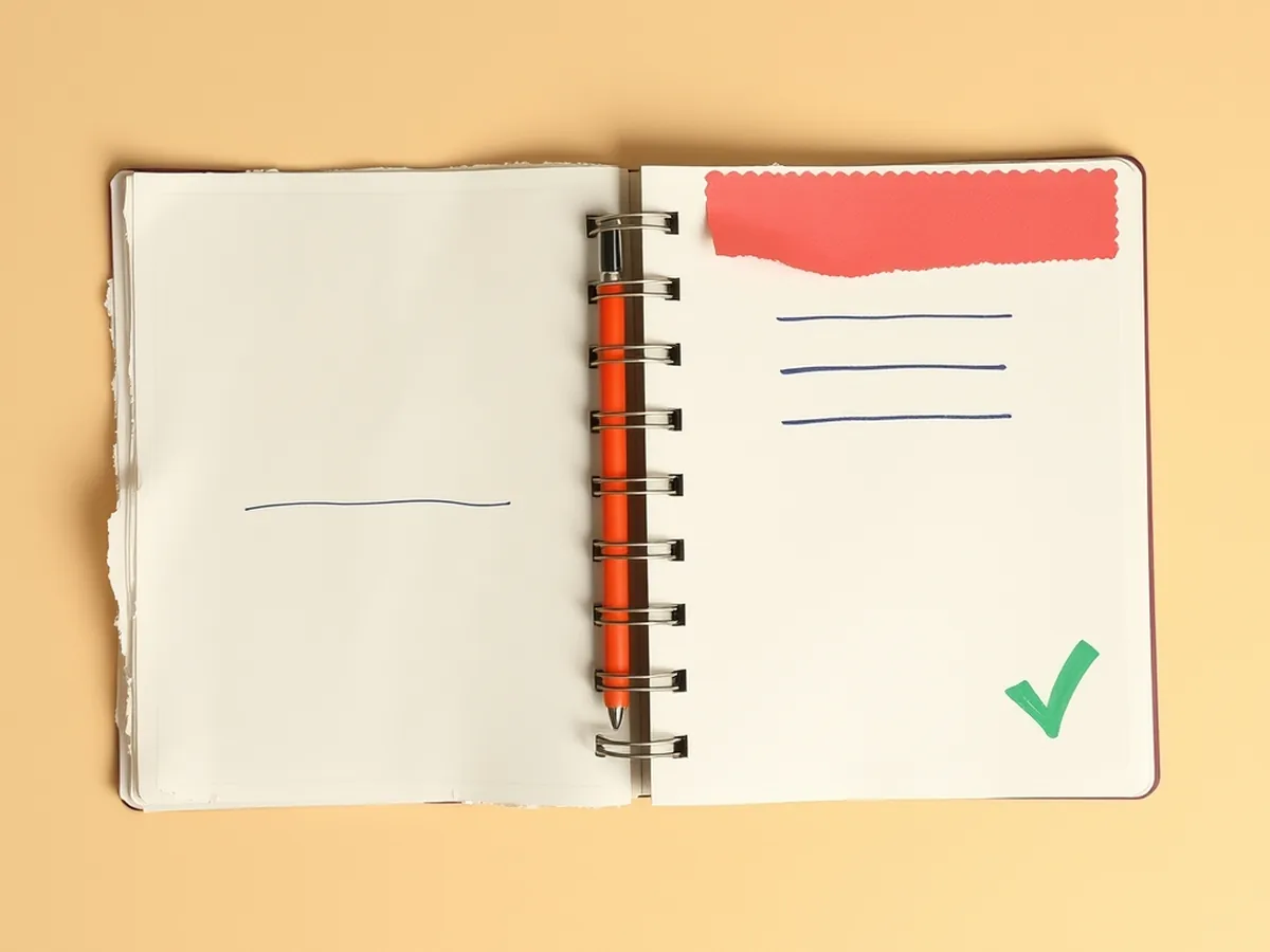 Two side-by-side paper collage notebook pages — sparse on left, structured on right with a mustard arrow between them — representing the before and after of a revised student AI prompt