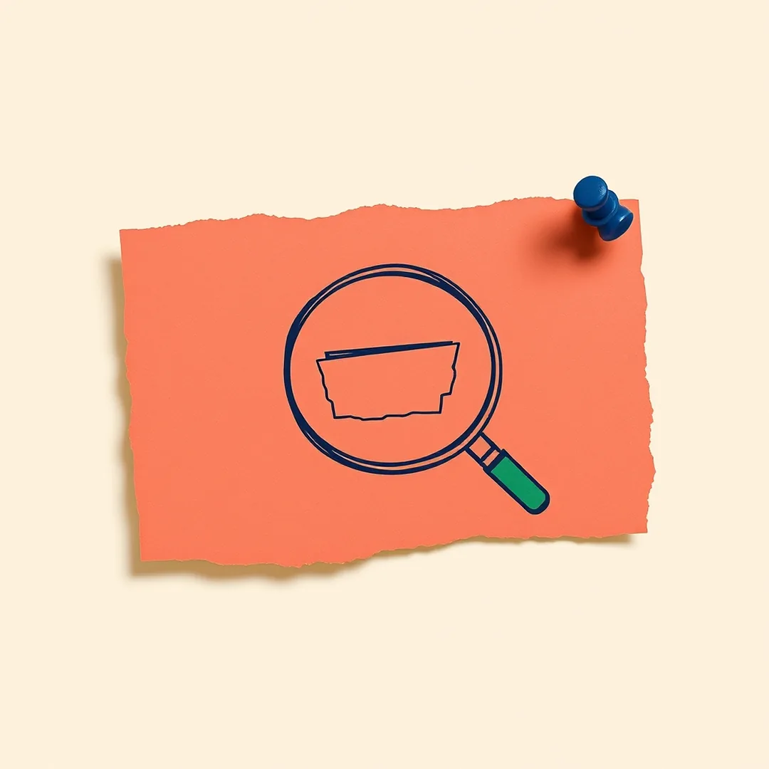 Coral torn paper card with a navy hand-drawn magnifying glass examining a torn navy scrap, representing ISTE 1.3.b source evaluation for AI literacy in middle school