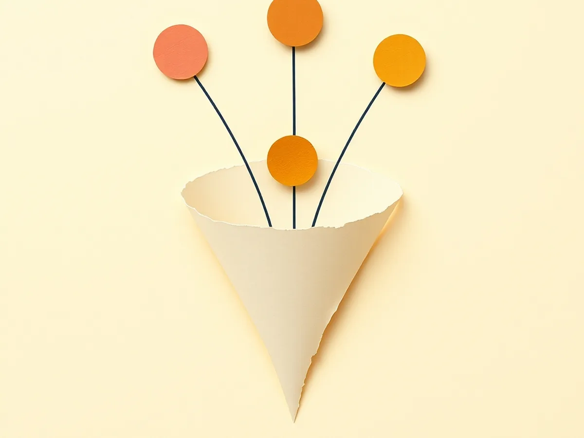 Paper-collage funnel of three colored circles narrowing down to a single seedling, illustrating a hypothesis-narrowing protocol for middle school science