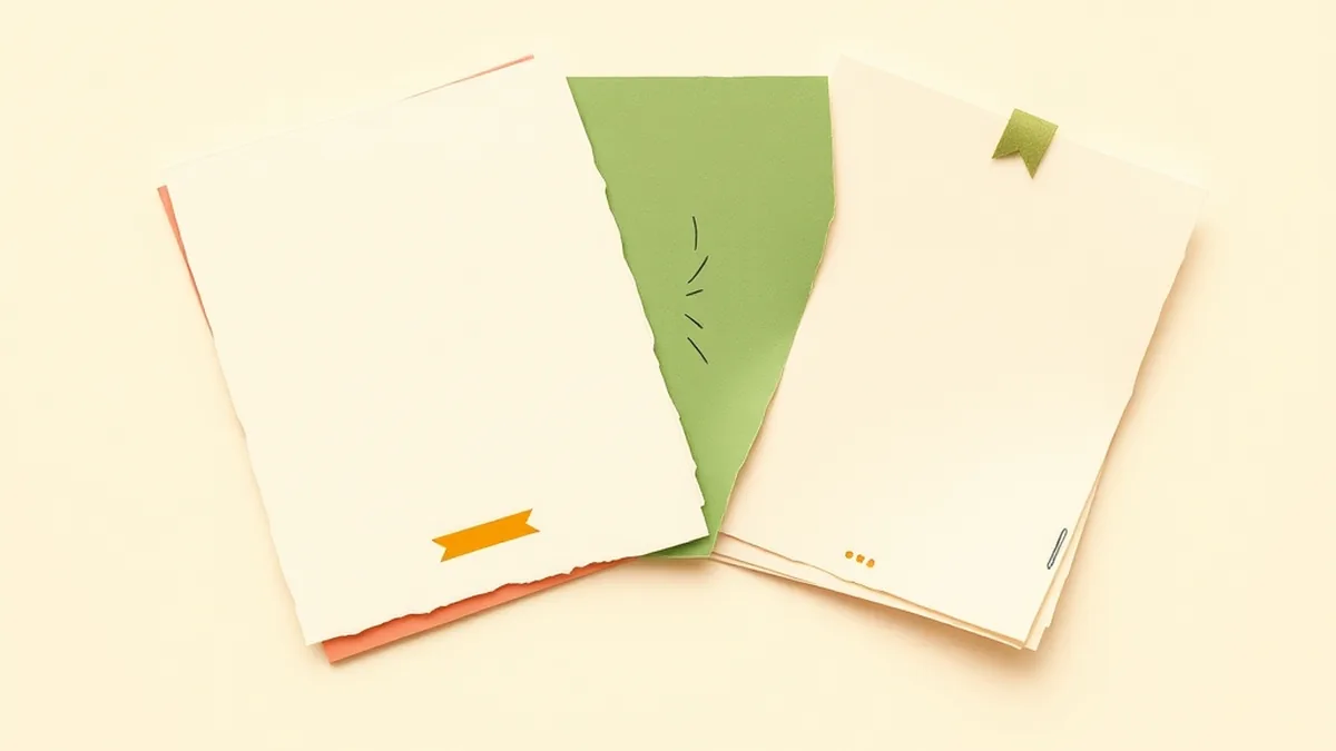 Torn paper note cards fanned in coral, green, and off-white with mustard tape on cream — a welcoming Field Notes spread for The AI Literacy Shop blog